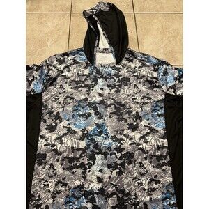 Huk Shirt Mens XXL Blue Camo Geometric Fishing Vented Hooded Pullover UPF